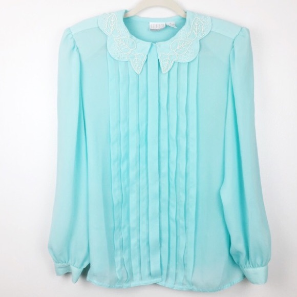 Vintage Tops - VINTAGE 👗Turquoise Peter Pan Collar
